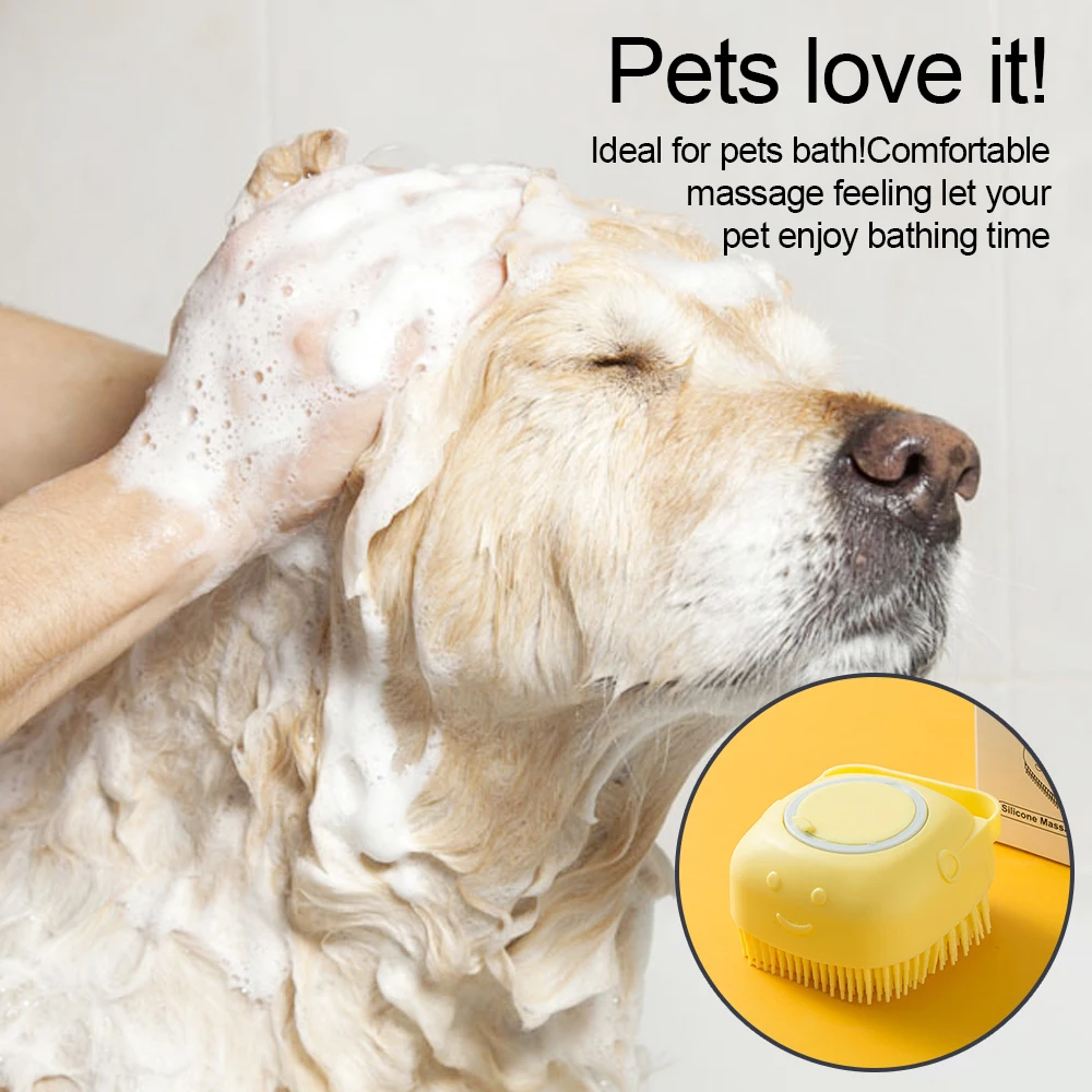 Bathroom Puppycat Washing Massage Dispenser Grooming Shower Brush Soft Silicone Dog Brush Pet Shampoo Massager Bath Brush